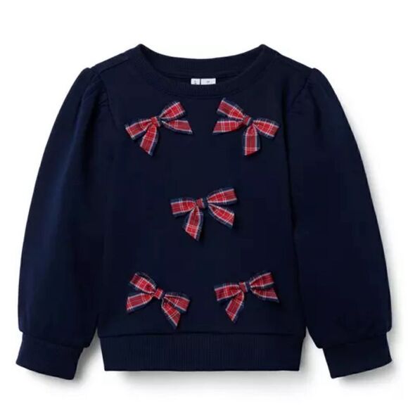 Janie and Jack Tartan Red Plaid Bow Sweatshirt Sz 7 - Picture 1 of 4